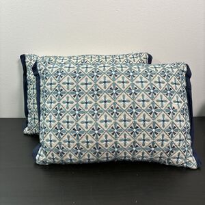 Pier 1 Imports Throw Pillows Set of 2 Teal Navy Blue‎ Embroidered Rectangle
